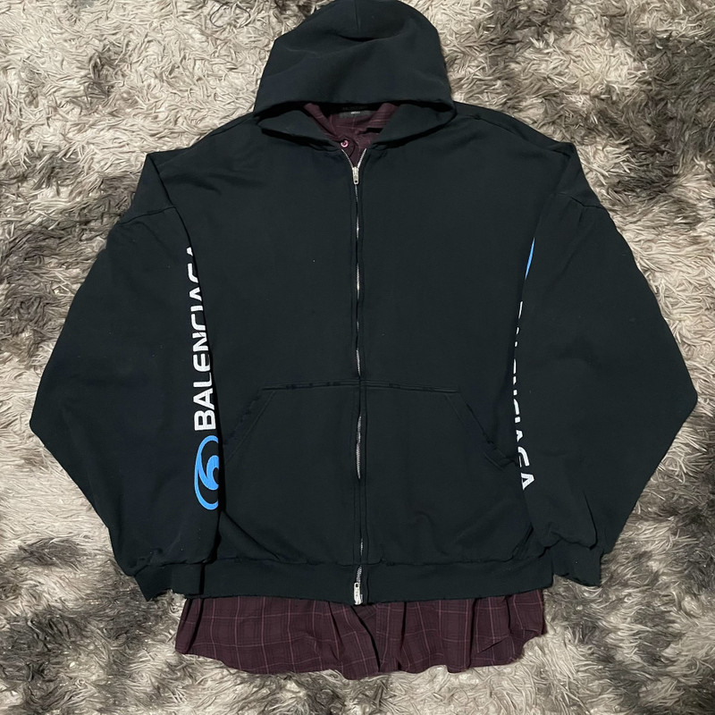 Balenciaga Surfer Layered Zip-Up Hoodie Oversized Black - 1