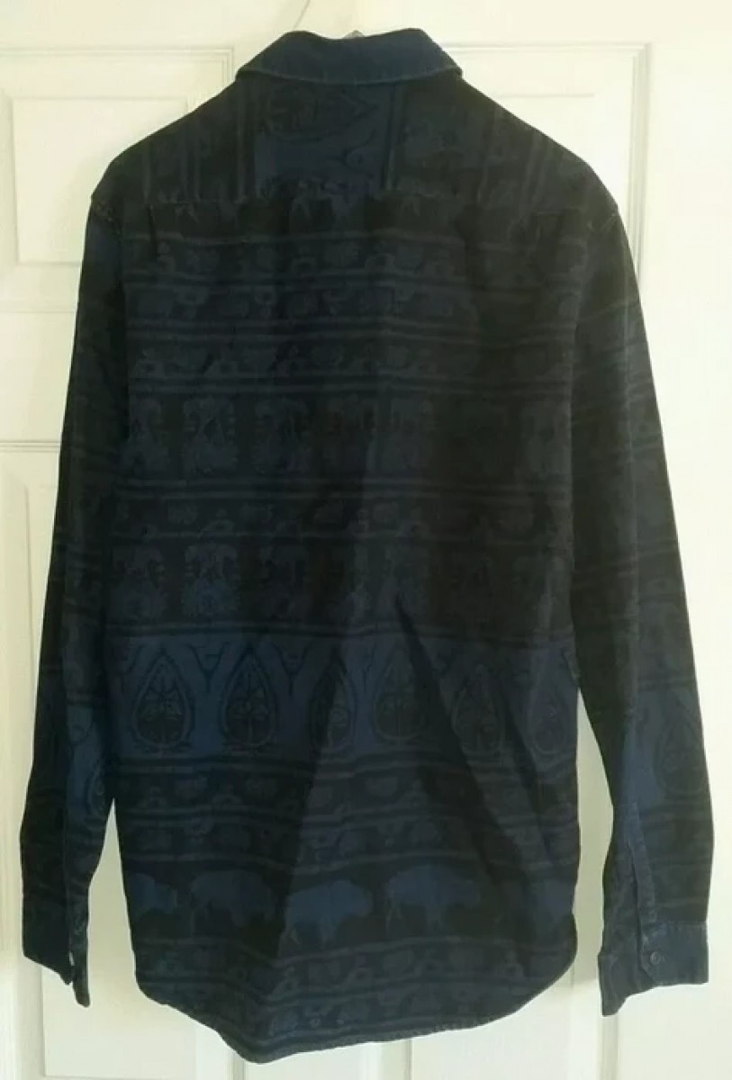 S-M Red Ear Indigo Pattern Paisley Floral Festival Shirt - 6