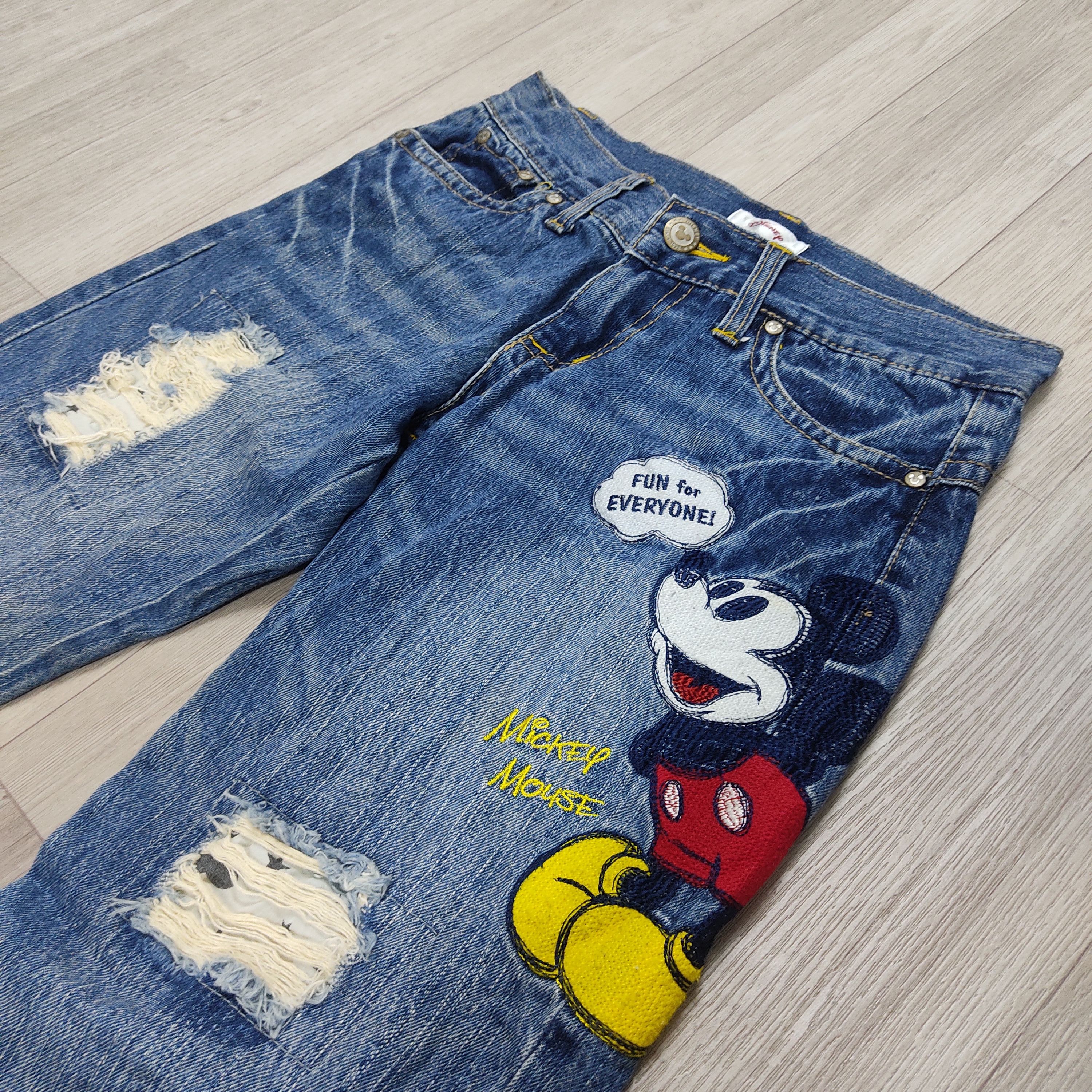 Disney MICKEY MOUSE Embroidered Distressed Denim Pants - 4