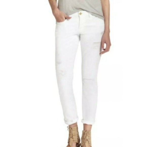 Frame Le Garçon Rolled Cuff outlets Straight Jeans White Mid Rise Distressed Size 27 NWT