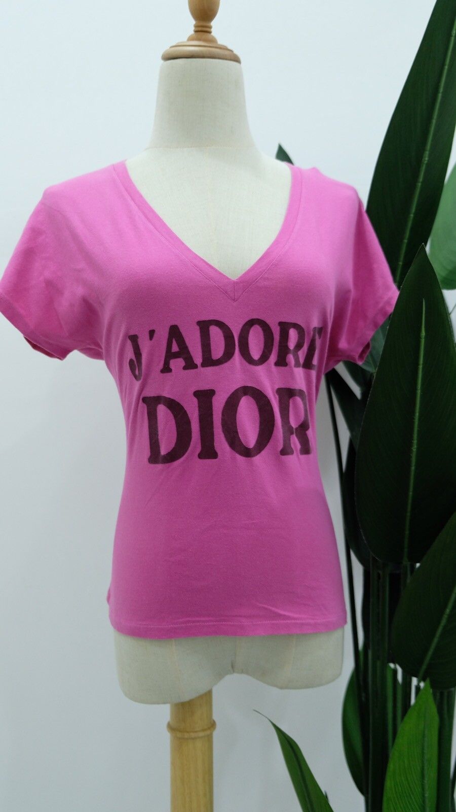 Dior pink & maroon J'adore Dior Logo Print V Neck Top Jadore - 1