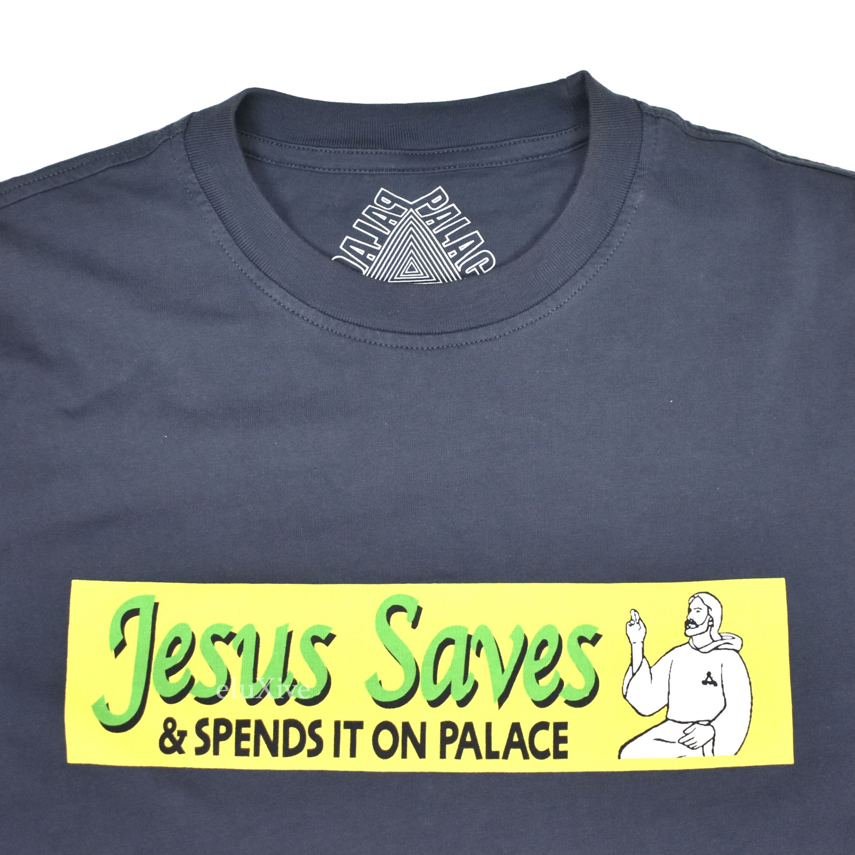 Palace Jesus Saves Tri Ferg Logo T-Shirt Navy SS21 - 2