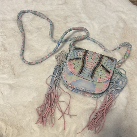 ✨ Free People Under the Rainbow Pastel Fringe Boho Leather Crossbody Bag - 5