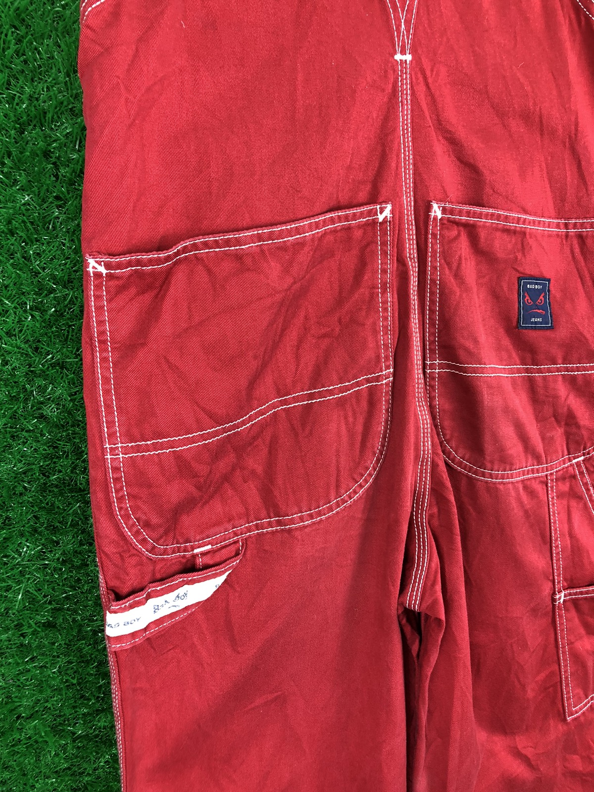 Vintage - Vintage 90's Bad Boy Jeans Red Overall Denim Workwear Style - 7