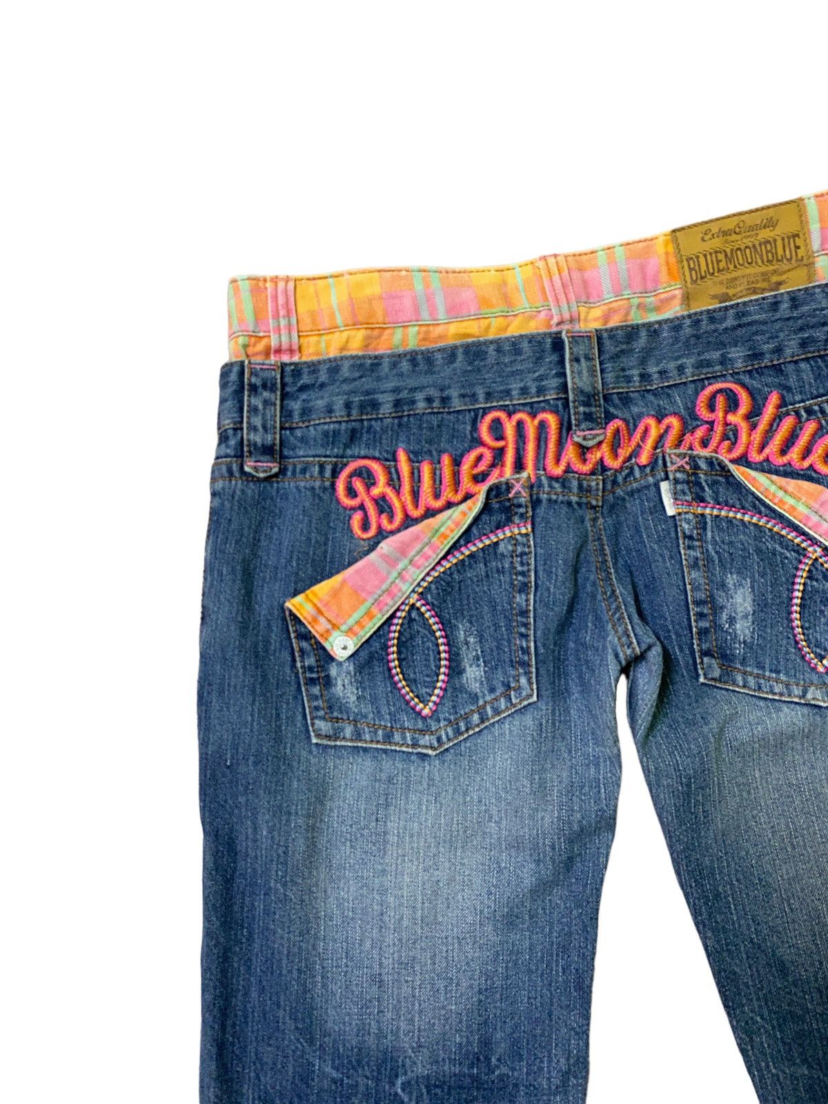 Archival Clothing - Blue Moon Blue Embroidery Logo Double Waist Low Waist Denim - 10