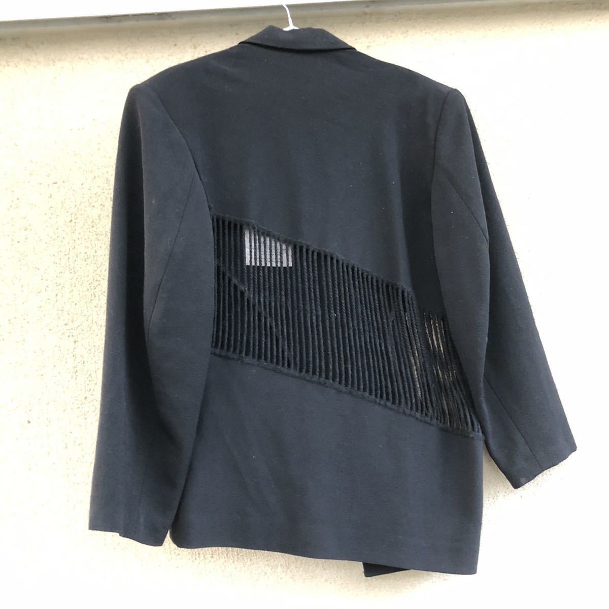 ARCHIVE 1980 Asymmetric Wrap Fringe Blazer Black Wool - 3