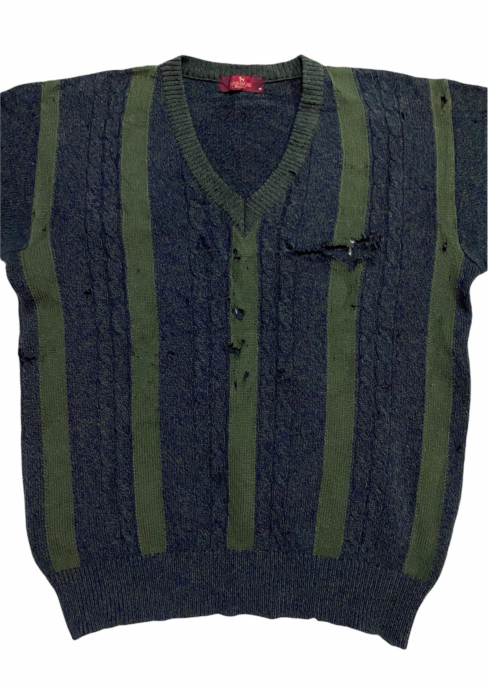 Coloured Cable Knit Sweater - Lecent Cashmere Ripped Sweater Grunge Style Made in Japan - 5