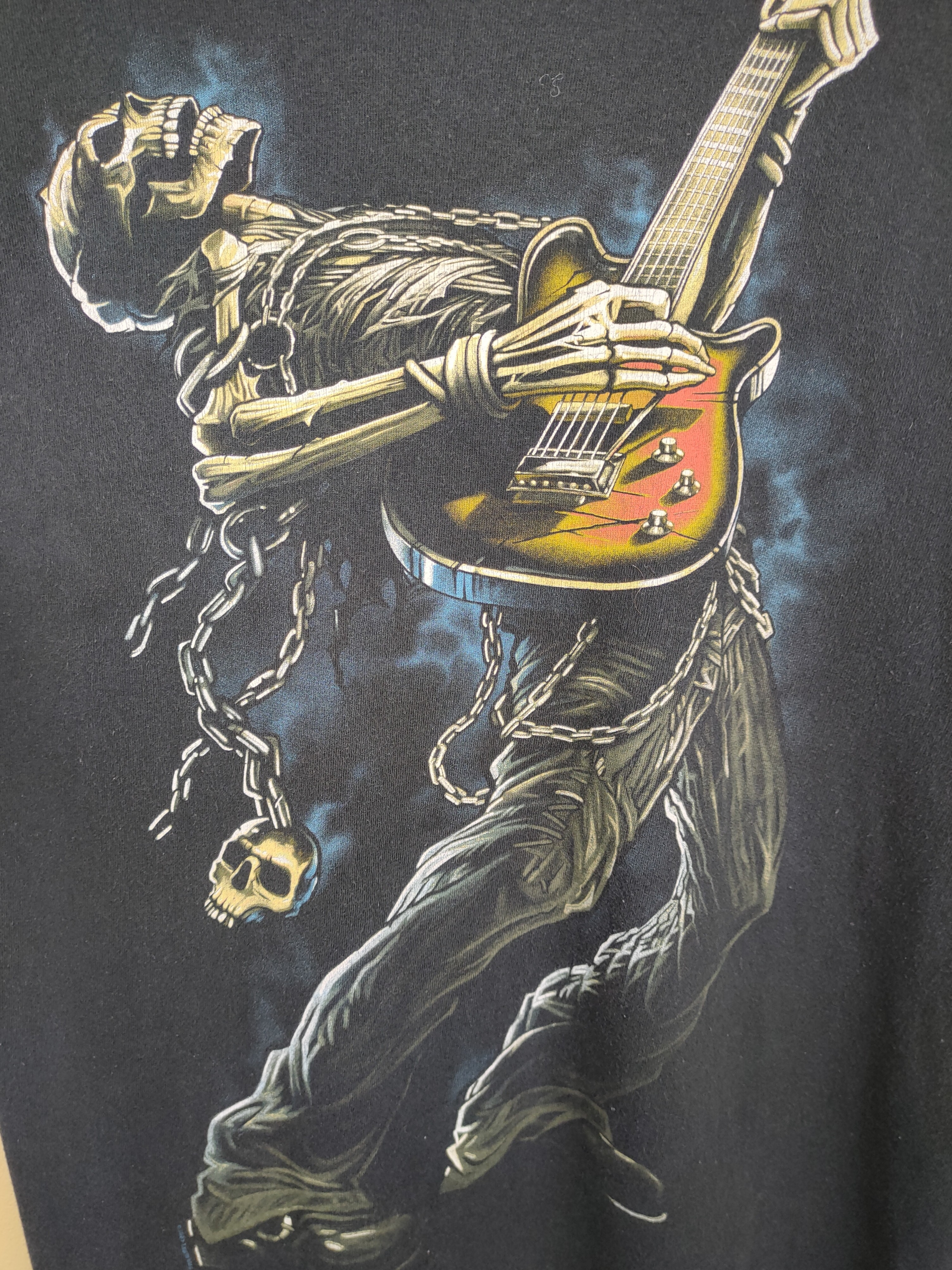 Vintage - Vintage Liquid Blue Skeleton Playing Guitar Anvil tag ©2007 Shirt - 5