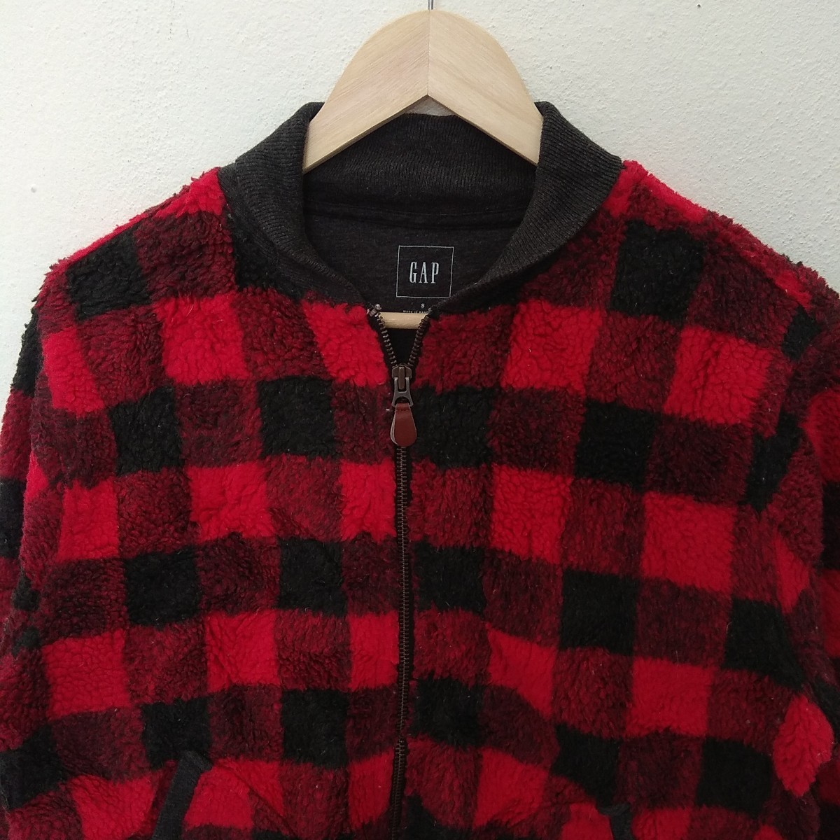 American Vintage - GAP Red Flannel Black Checked Grunge Fleece Winter Jacket - 3