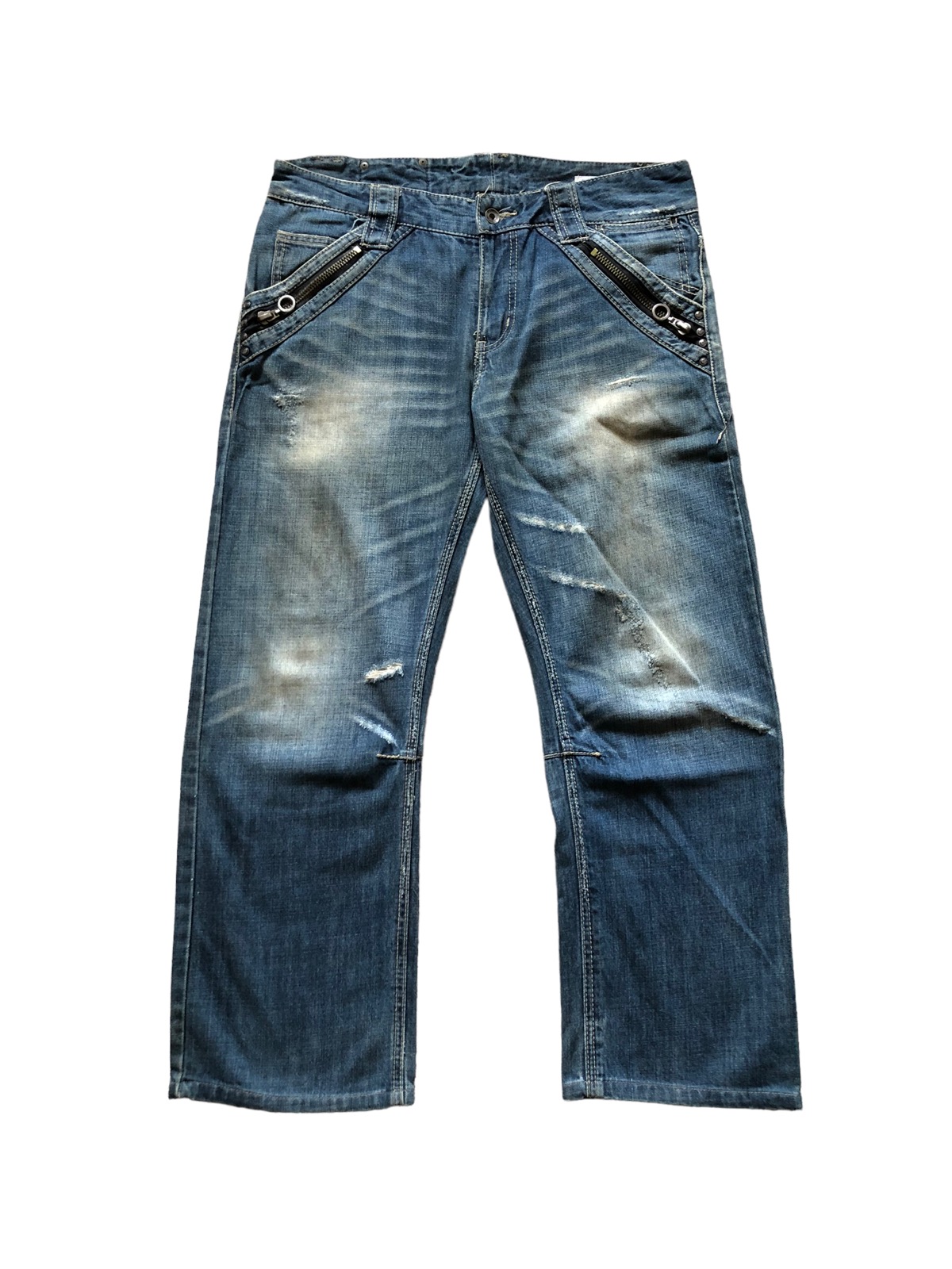 Distressed Denim - 2000s Semanticdesign Baggy Distressed Trashed Jeans - 1