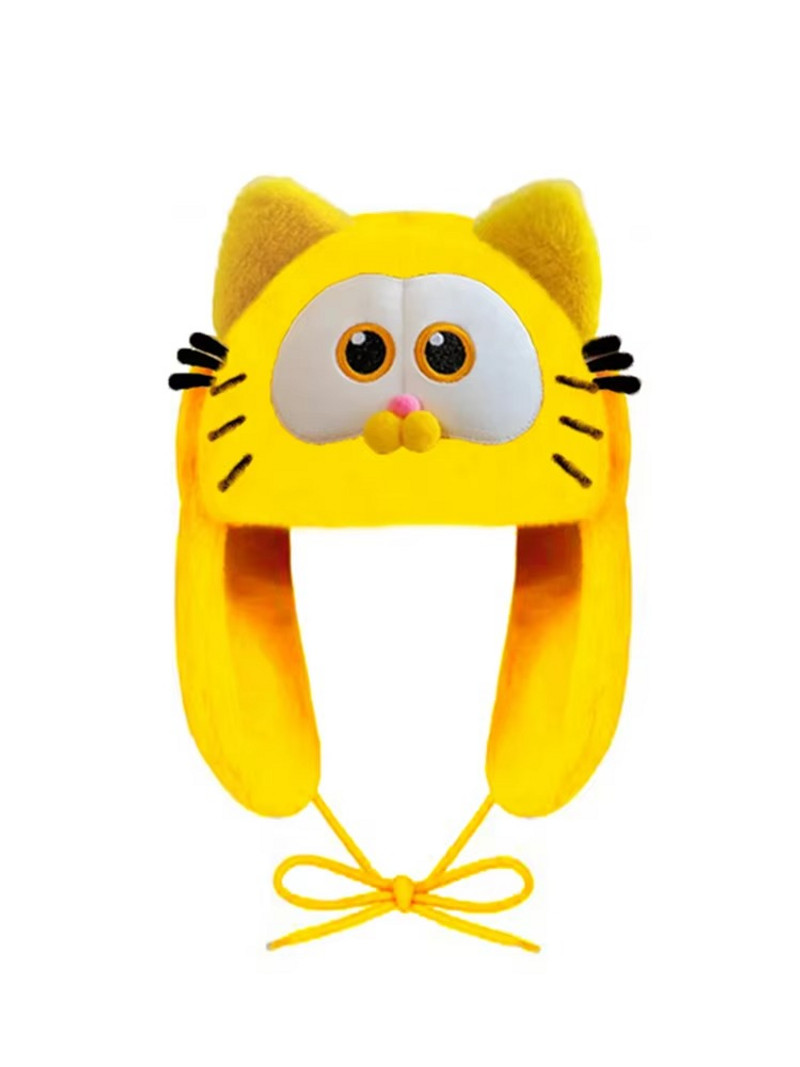 Cartoon Anime Yellow Garfield Cat Faux Fur Ushanka Hat Cute Y2K Warm Earflap Trapper Hat - 1