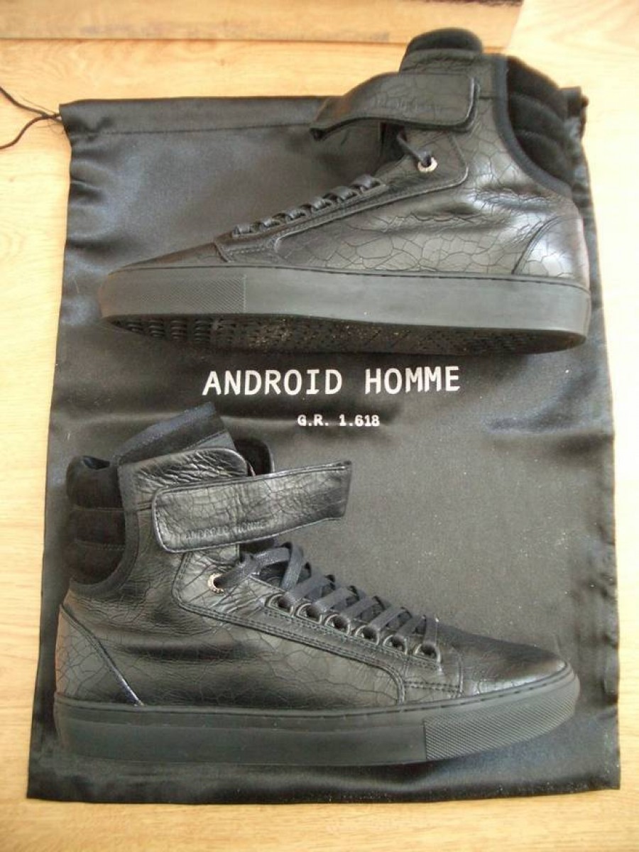 Android Homme - RARE Black Leather Hight-Top Sneaker - 6