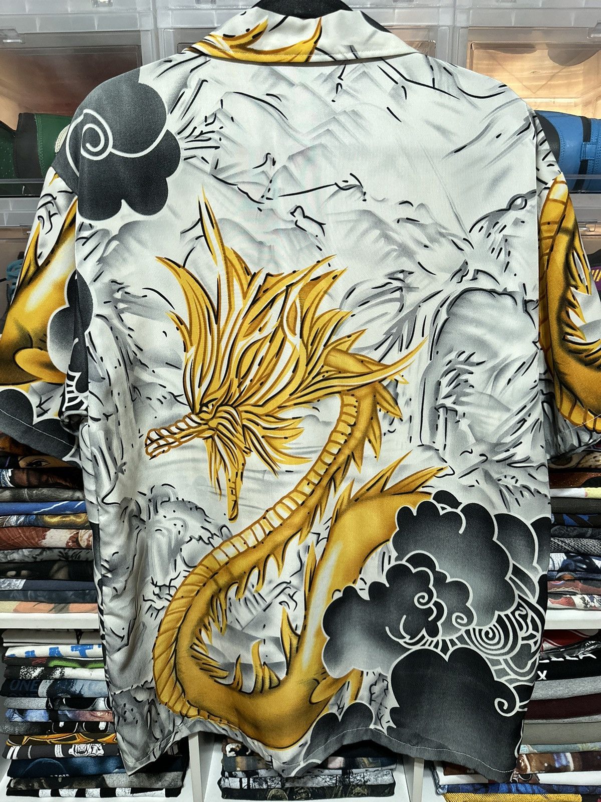 Vintage Y2K Dragon All Over Print Anime Button Down Shirt XL - 2