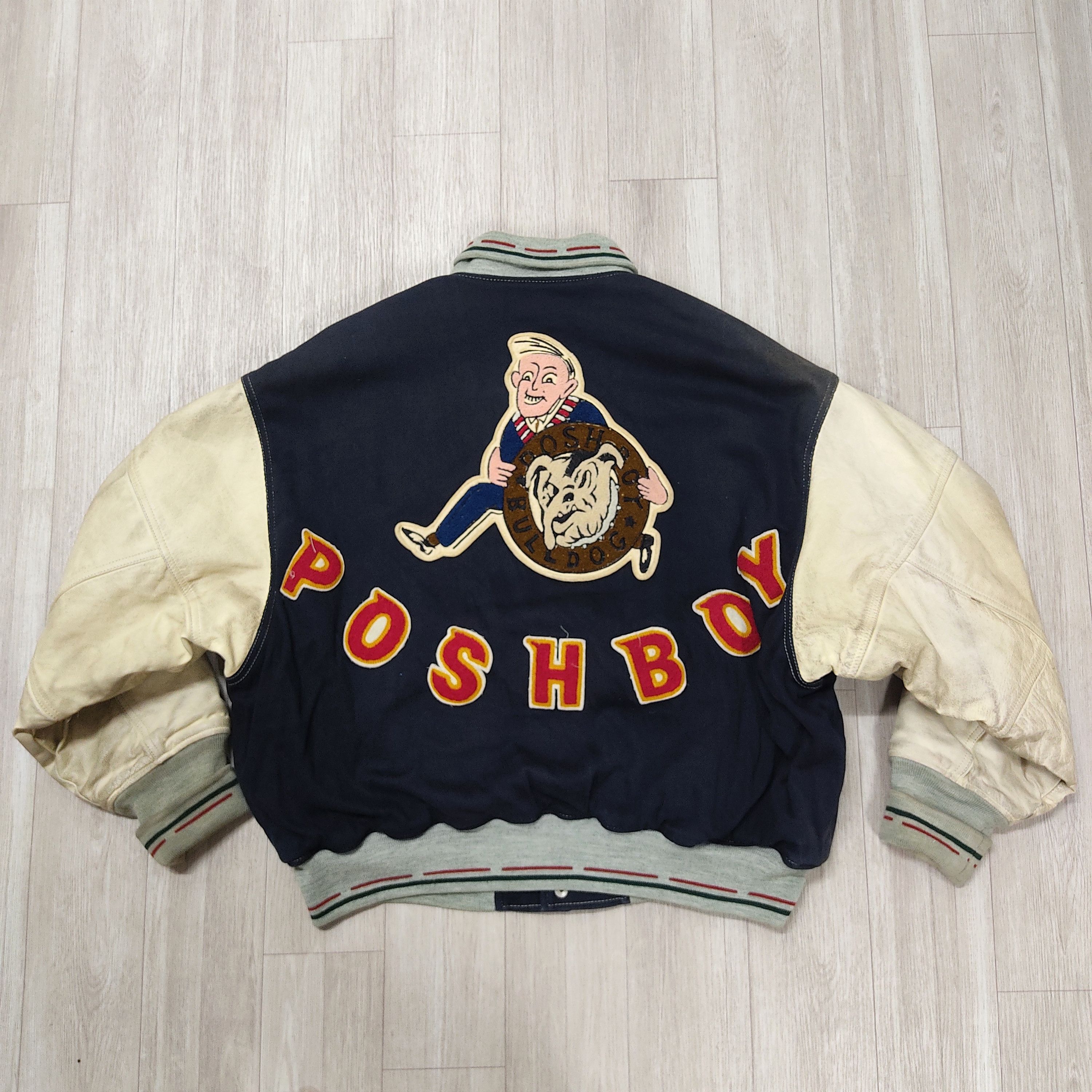 Vintage THE POSH BOY Leather Sleeve Patched Varsity Jacket - 16