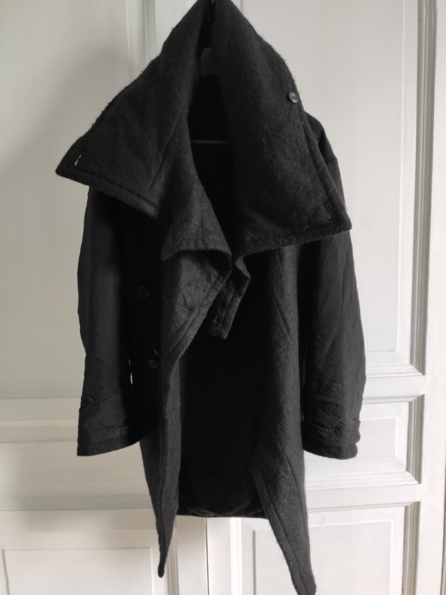 ARCHIVE ! CRACK AW13 black wool BIG HOOD padded coat - 2