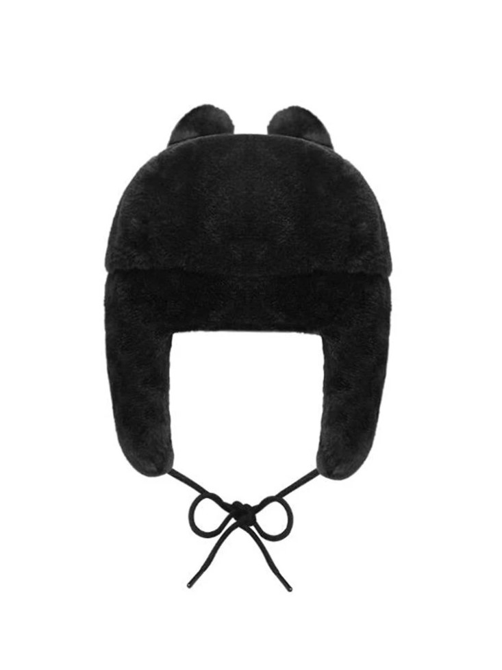 Japanese Cartoon Anime Jiji Cat Ushanka Black Hat Cute Y2K Warm Earflap Trapper Hat Bomber - 3
