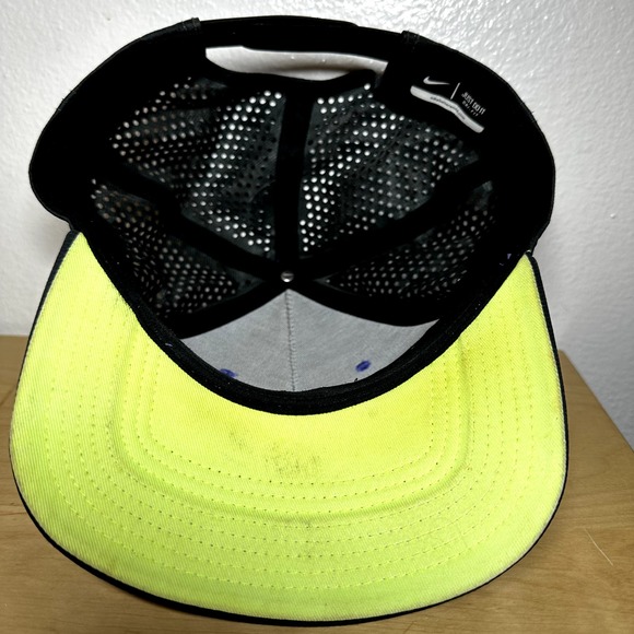 Nike Trail Aerobill Trucker Hat Adjustable Strap Mesh Lining Blue Neon Brim - 7