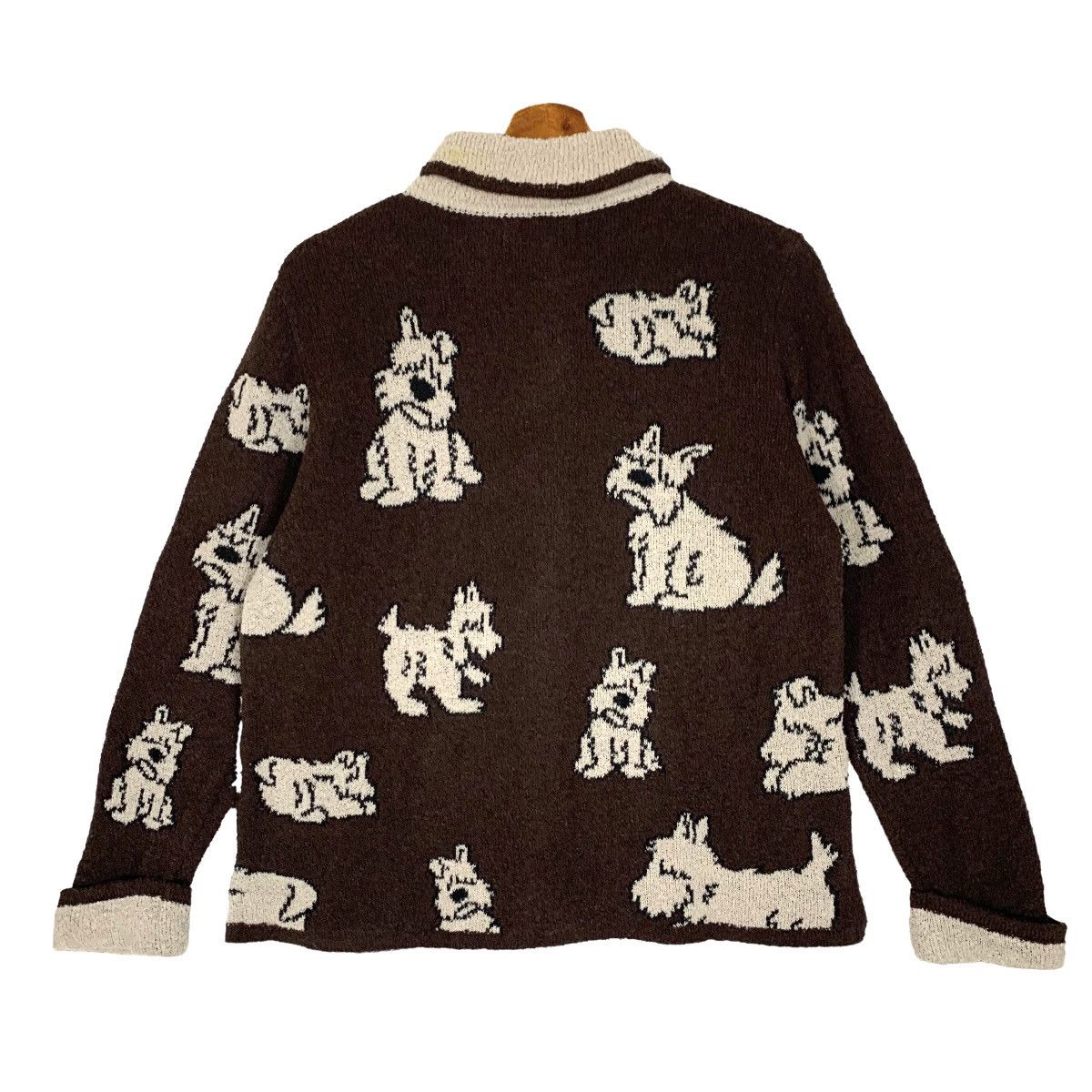 Japanese Brand - Vintage Bell House Puppy Dog All Over Print Knit Cardigan - 8