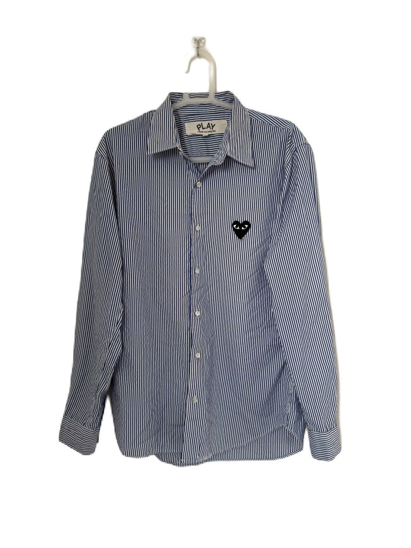 COMME DES GARCONS PLAY STRIPE BUTTON UP BLACK LOVE EMOJI - 1
