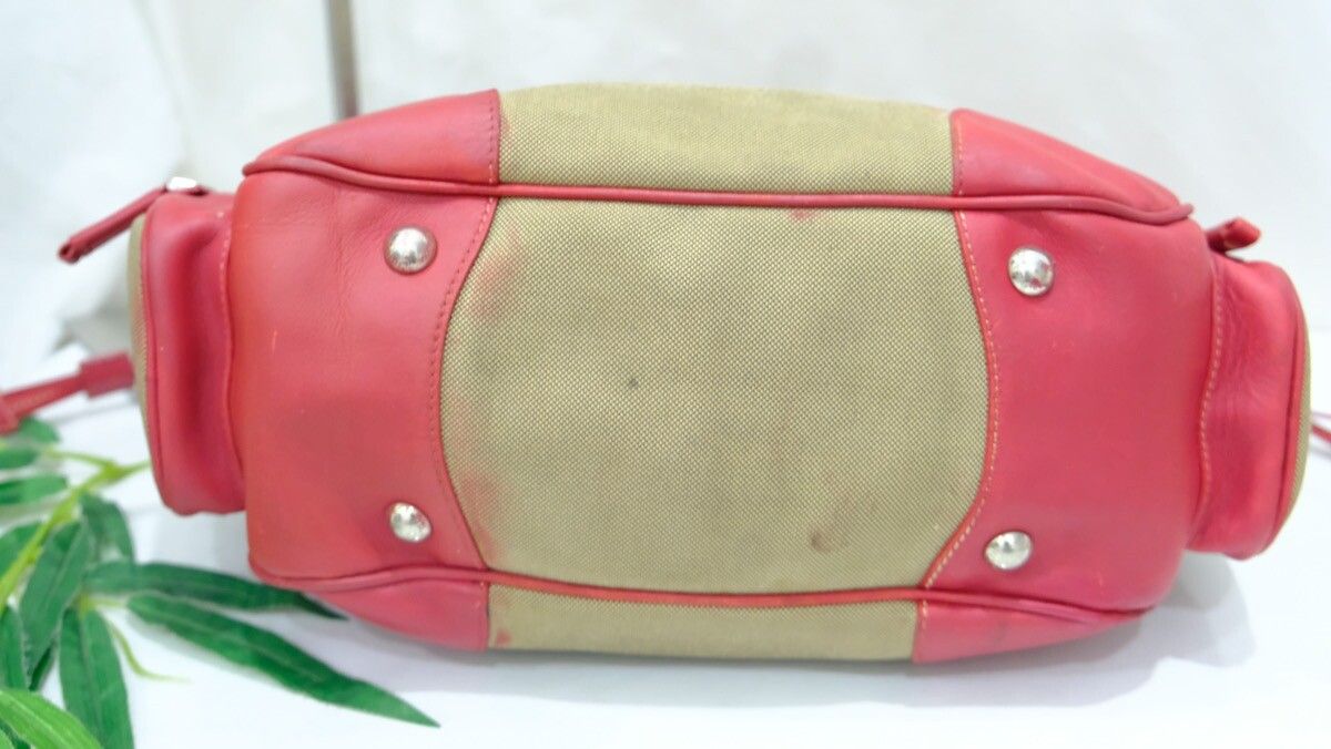 Authentic Prada Jacquard canvas red leather handbag - 11