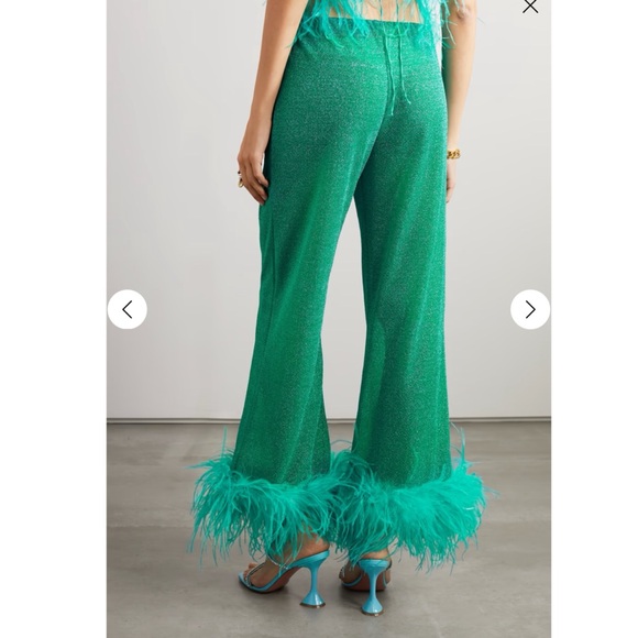 Oseree - OSÉREE Lumière Feather-Trimmed Metallic Glitter Halter Top & Cropped Pants - 14