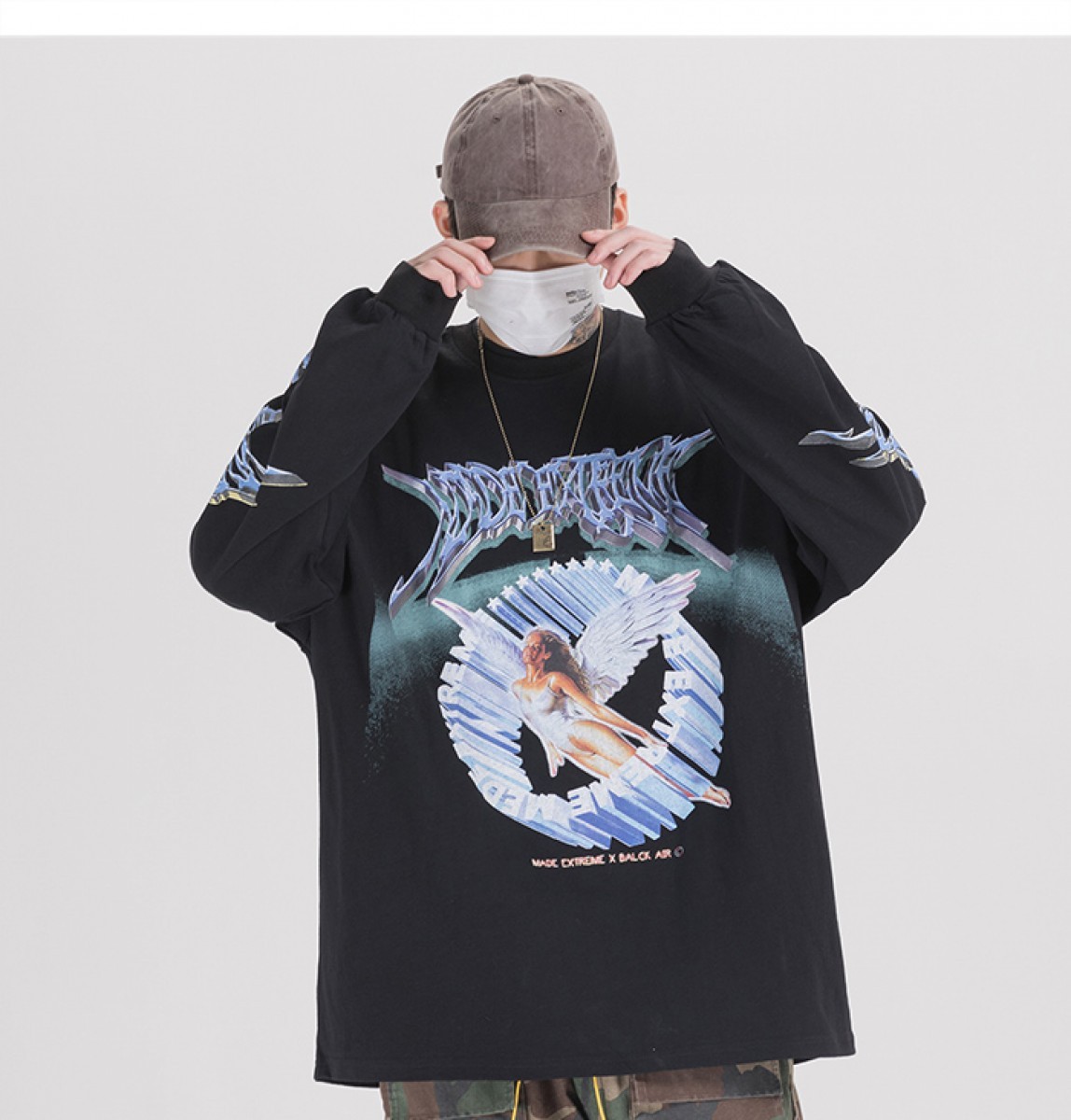 Japanese Brand - Angel big print black crewneck - 1