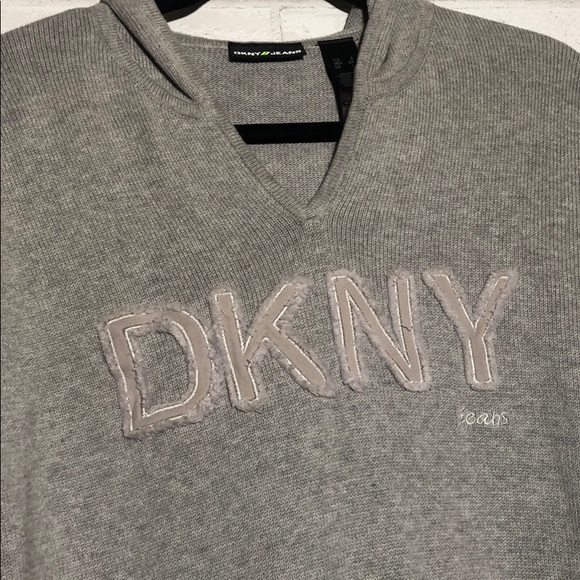 DKNY Grey Knit Logo Hoodie - 2