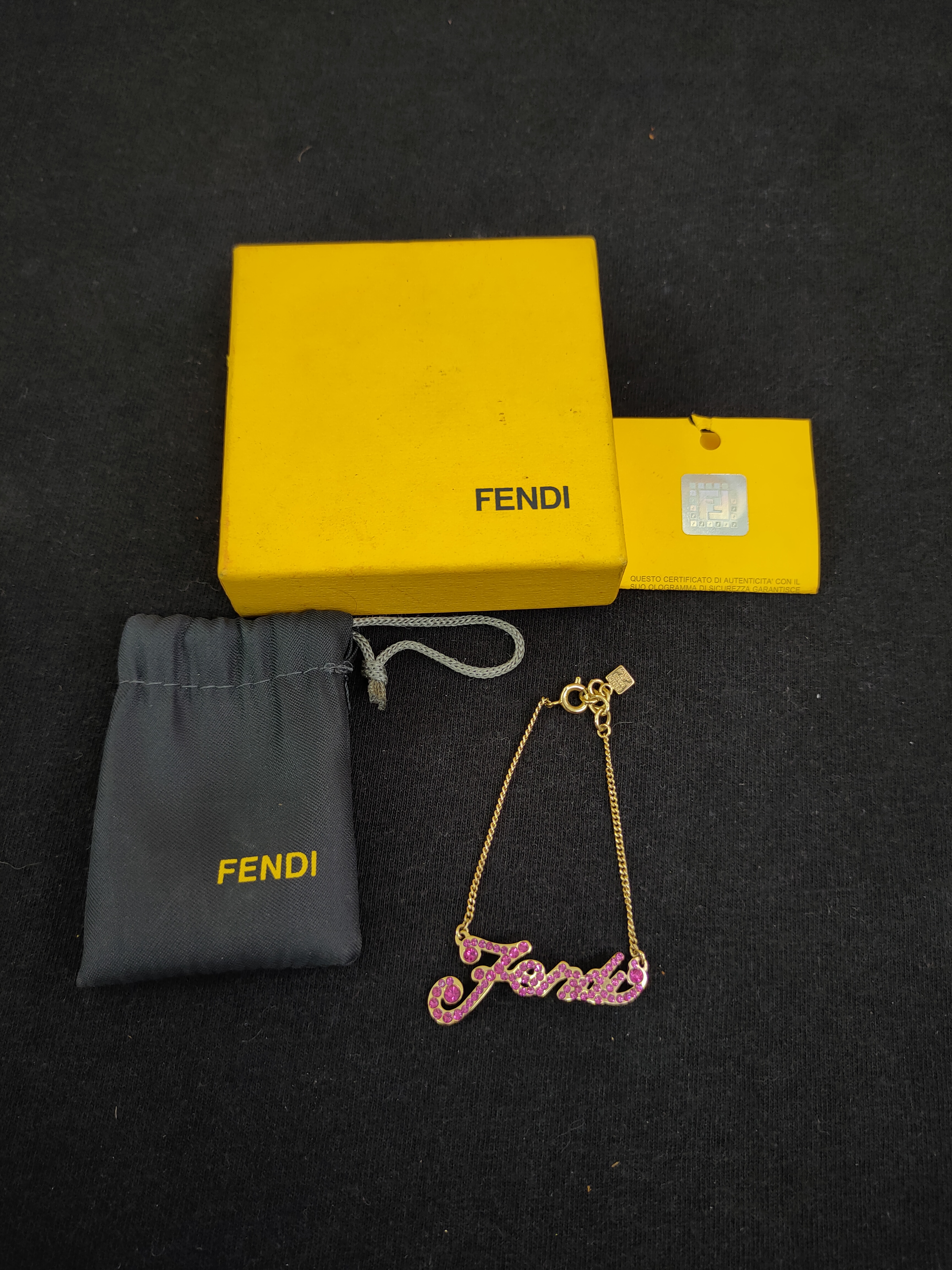 Fendi Bracelet Pink spell-out rhinestone necklace with box - 1