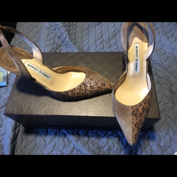 Manolo Blahnik snake & suede heels - 1