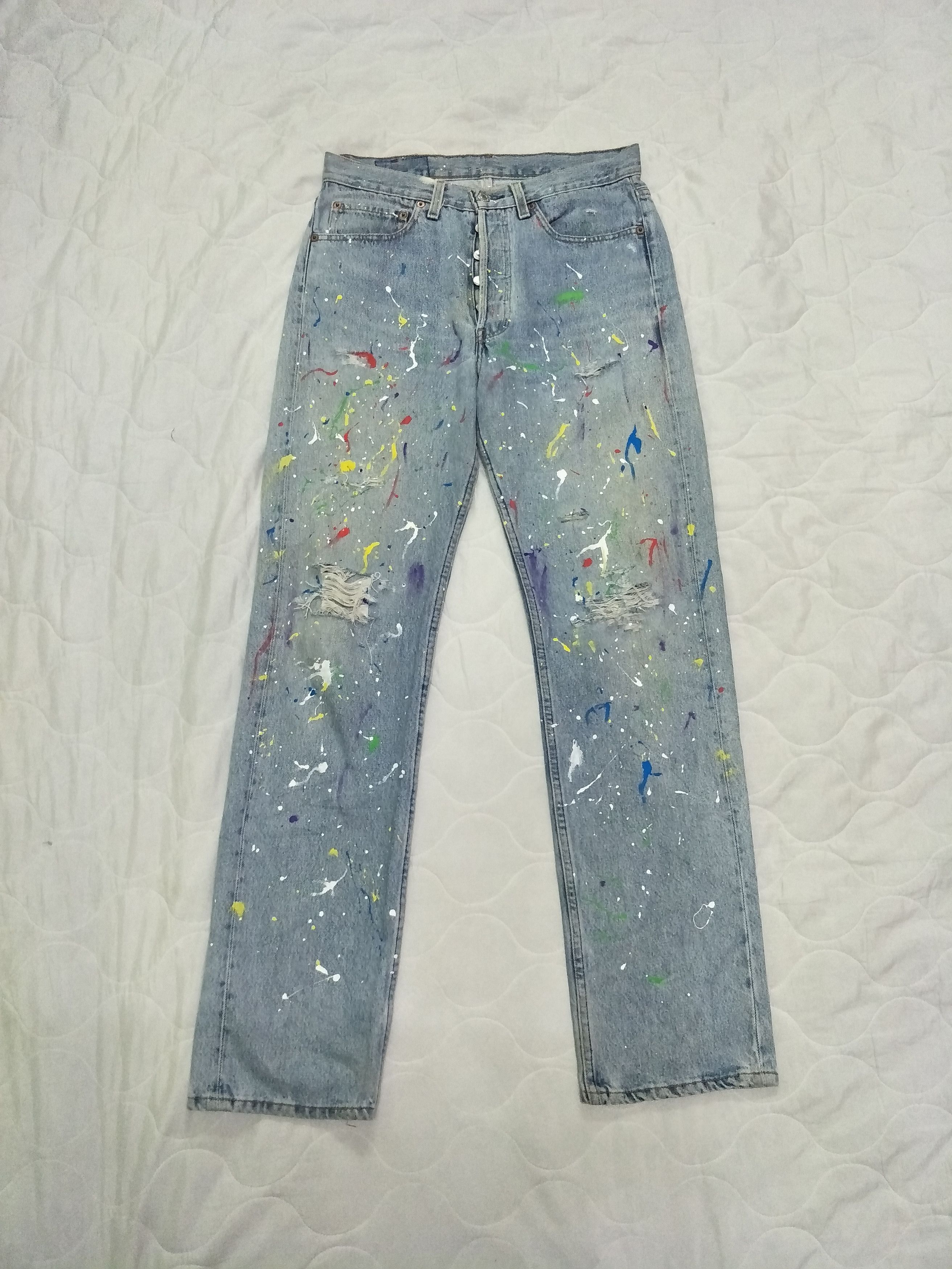 Vintage Levi's 501 Custom Splatter Distress Denim - 4