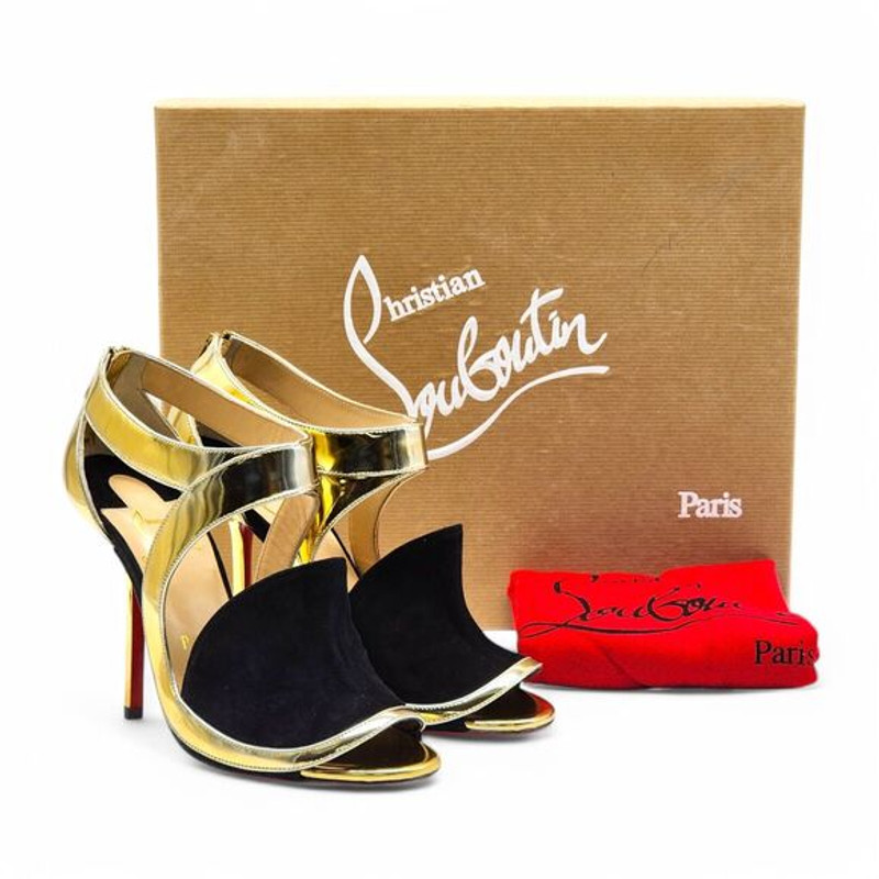 Christian Louboutin Rotonda Leather Sandal Pumps 100 - Gold - EU 36 US 5.5 - 1