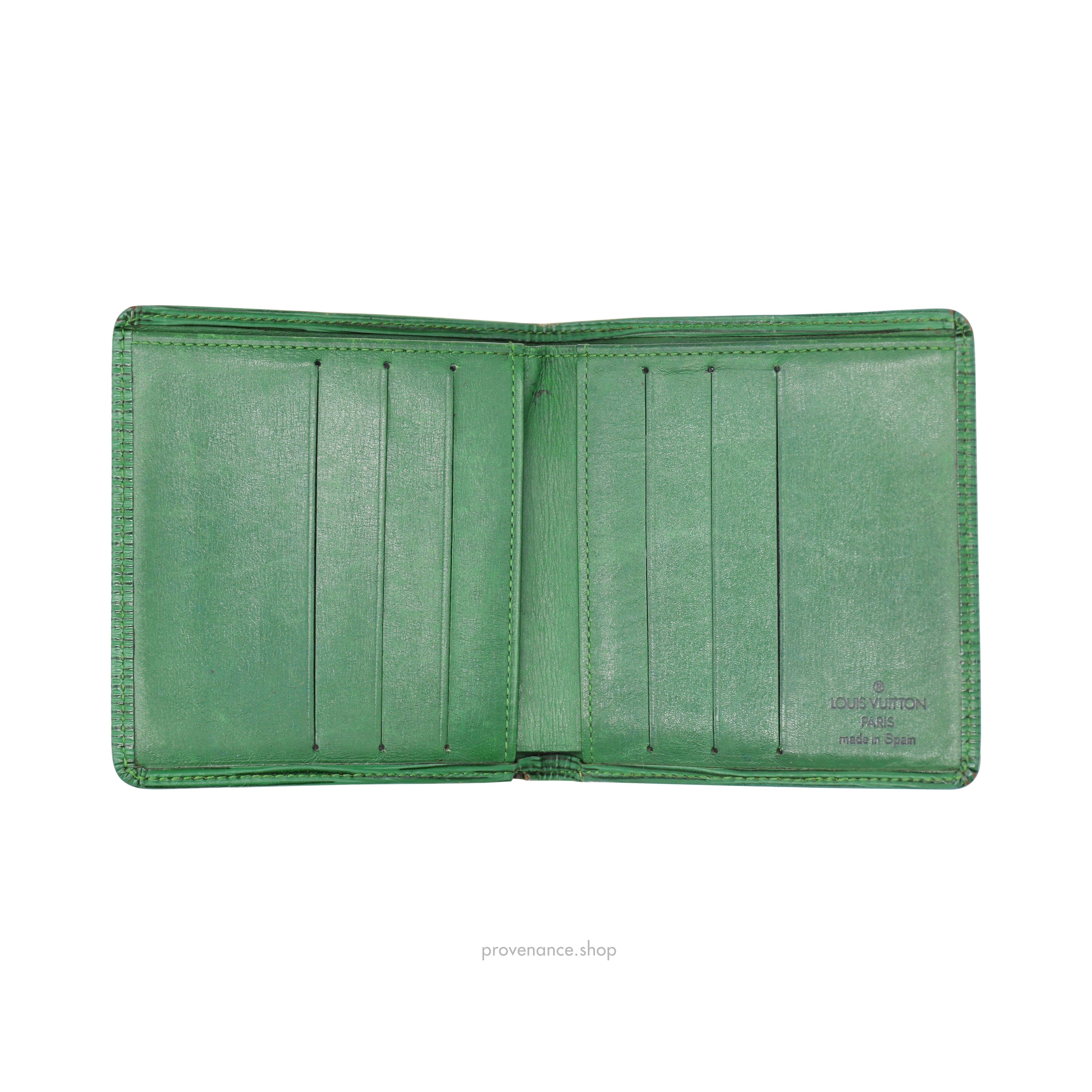Louis Vuitton EPI Green Leather Card Holder Bifold Wallet, Made In Spain