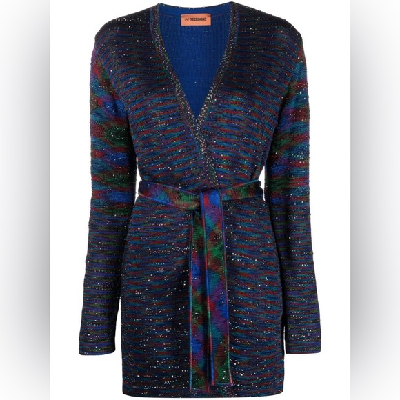 Missoni longline multicolor knit tie cardigan sweater sequin NWOT - 1