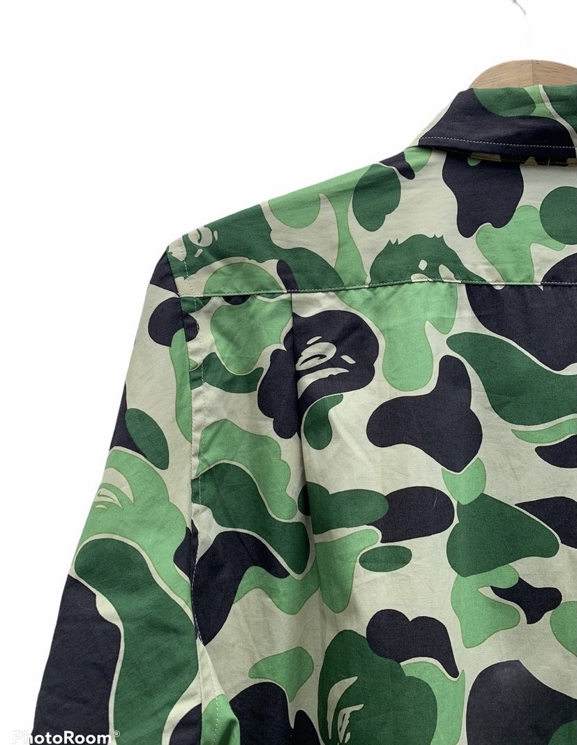 2000 Bape Green Camo Long Sleeve Button Shirt - 7