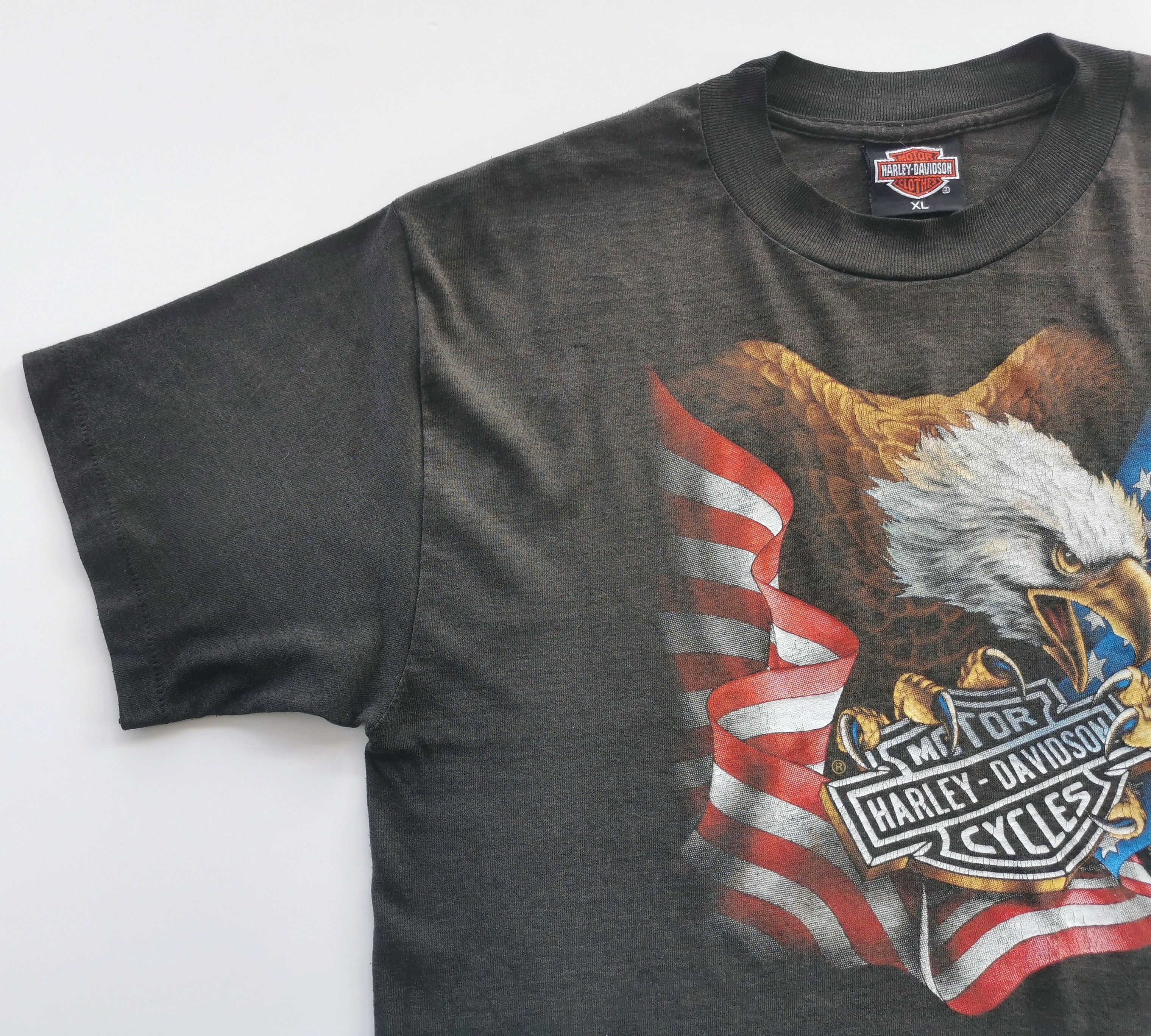 1987 Harley Davidson Eagle USA Flag 3D Emblem Vintage Tshirt - 4