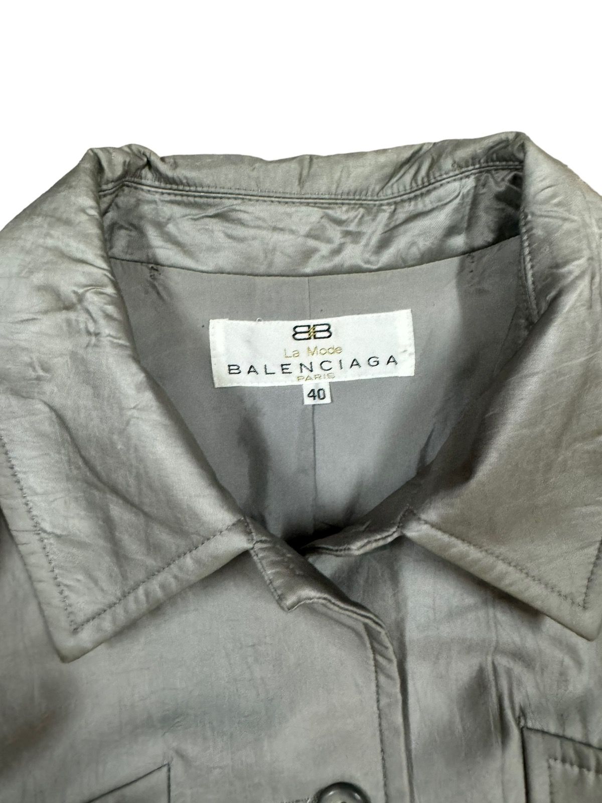 Vtg🔥Balenciaga La Mode Buttoned Long Jacket Metallic Grey - 8