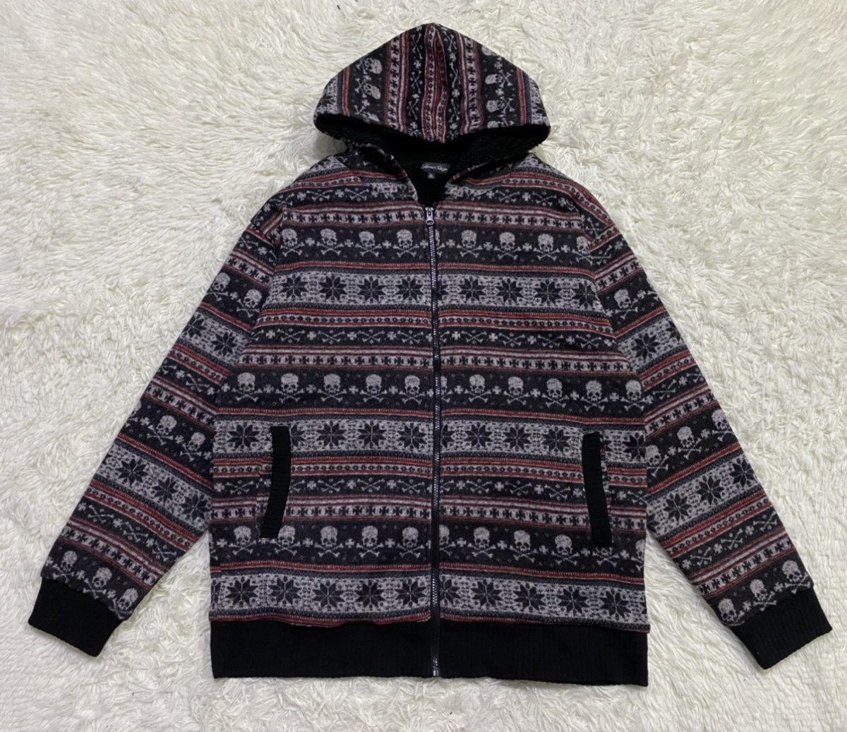 Japanese Brand - Fullprint Skulls Fleece Lined Zipper Hoodie Knitwear Jacket - 1