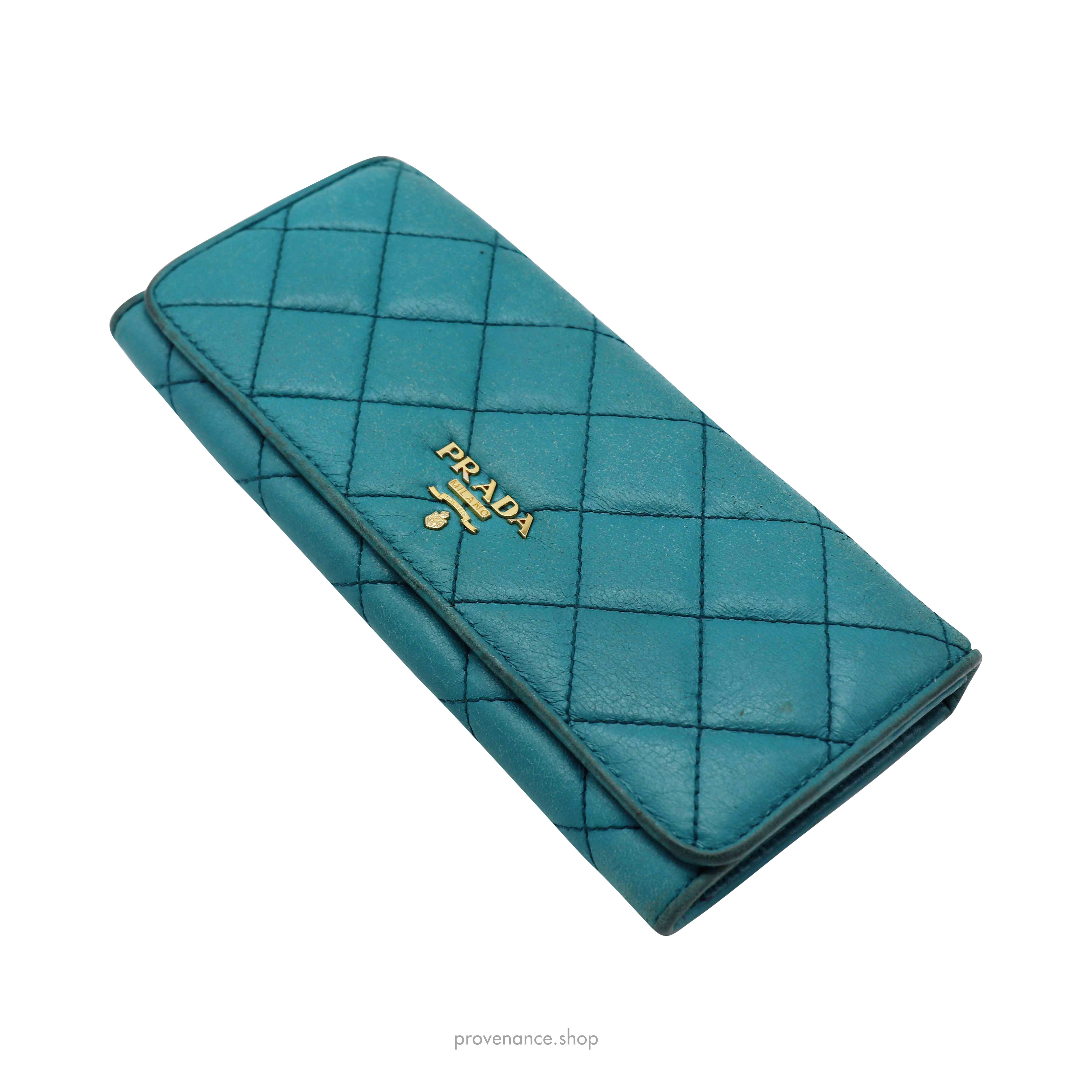 Prada Long Wallet - Quilted Blue Calfskin Leather - 4