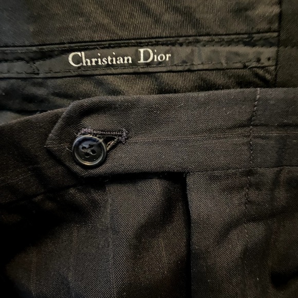 Christian Dior Trouser Pants Mid Rise Pleated Rolled Hem Pin Stripe Black 44 - 4