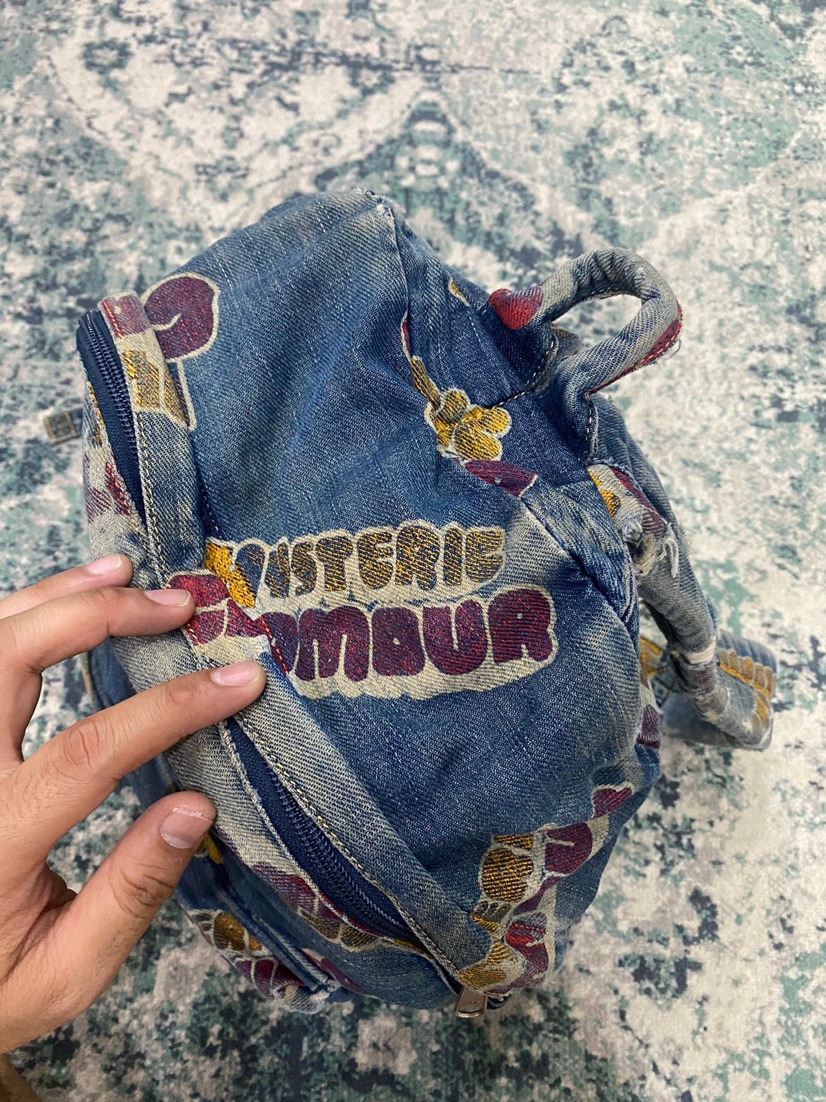 Hysteric Glamour Printed Distressed Denim Backpack - 18