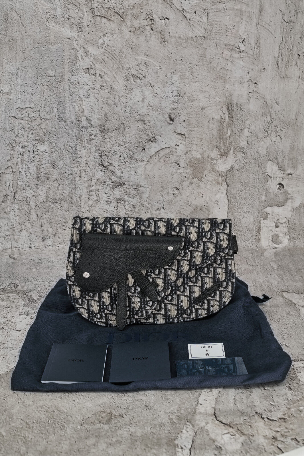 DIOR OBLIQUE CANVAS & LEATHER SADDLE POUCH CROSSBODY BAG - 4