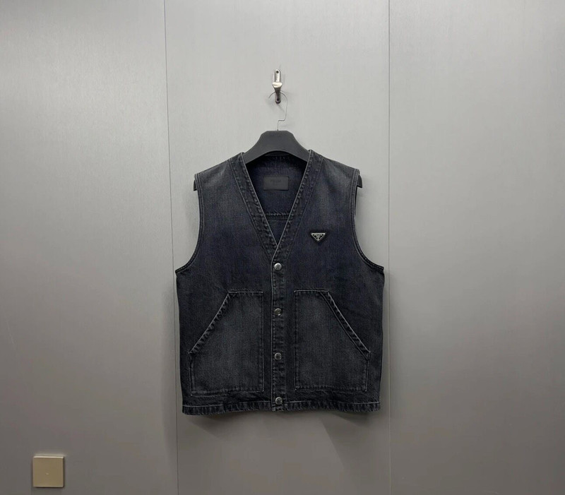 Prada New Triangle Logo Washed Denim Vest - 1