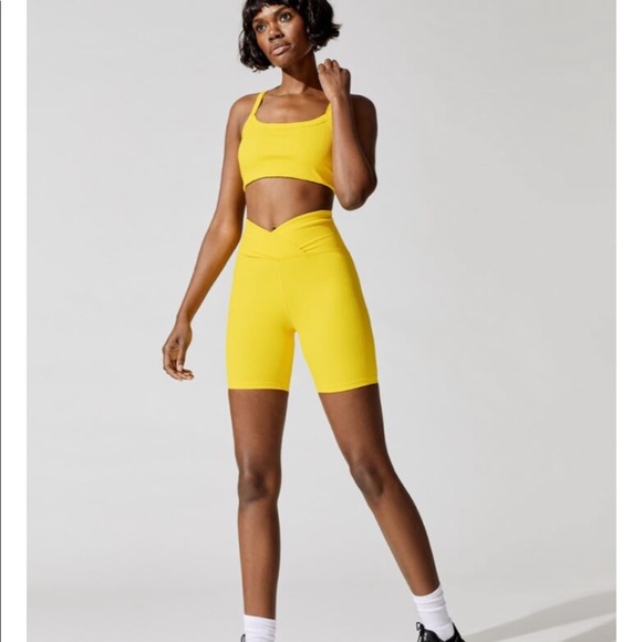 Year Of Ours Ribbed V Waist Biker Short in Yellow - 4