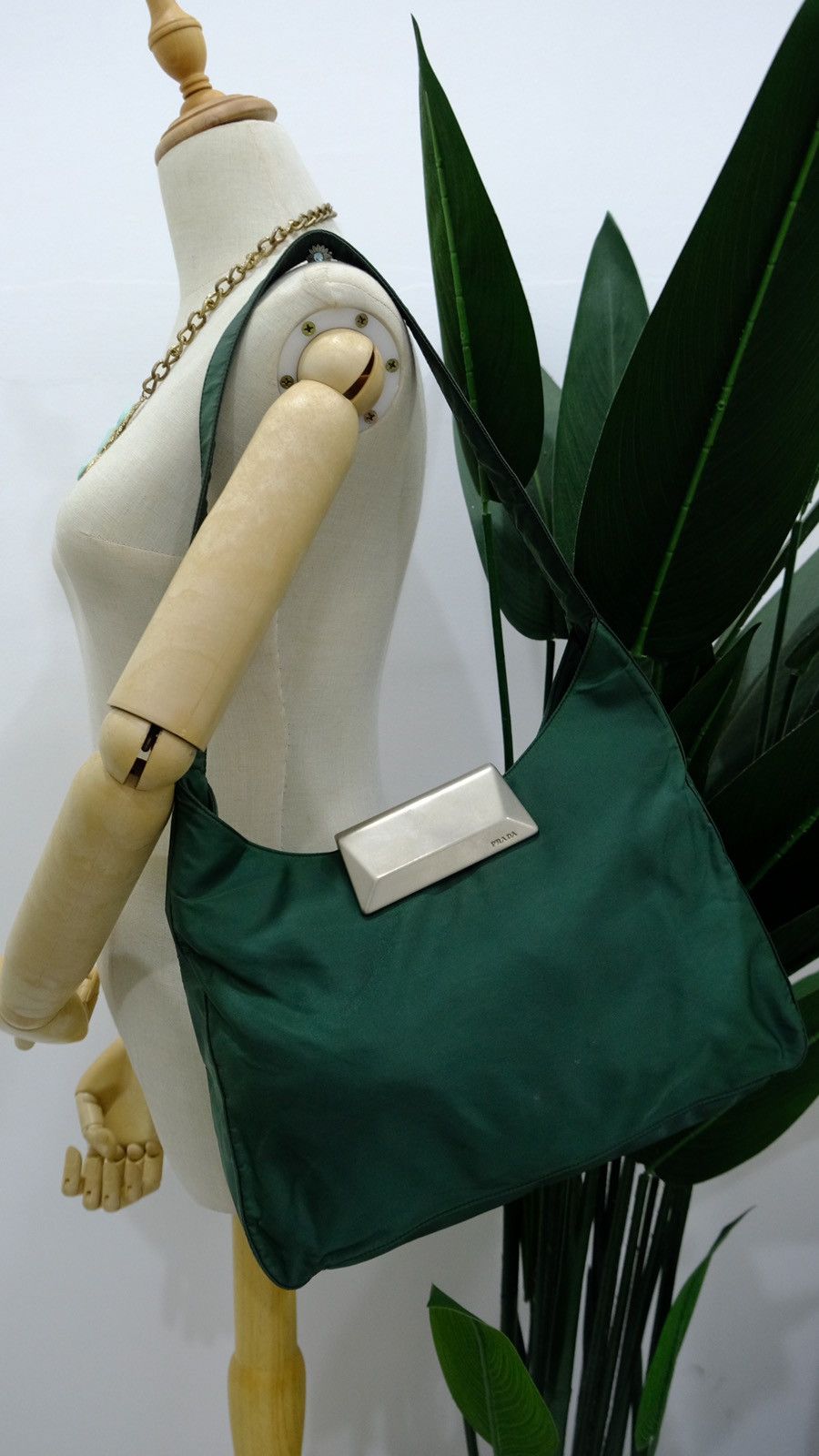 Authentic Prada green nylone hobo/shoulder bag - 1