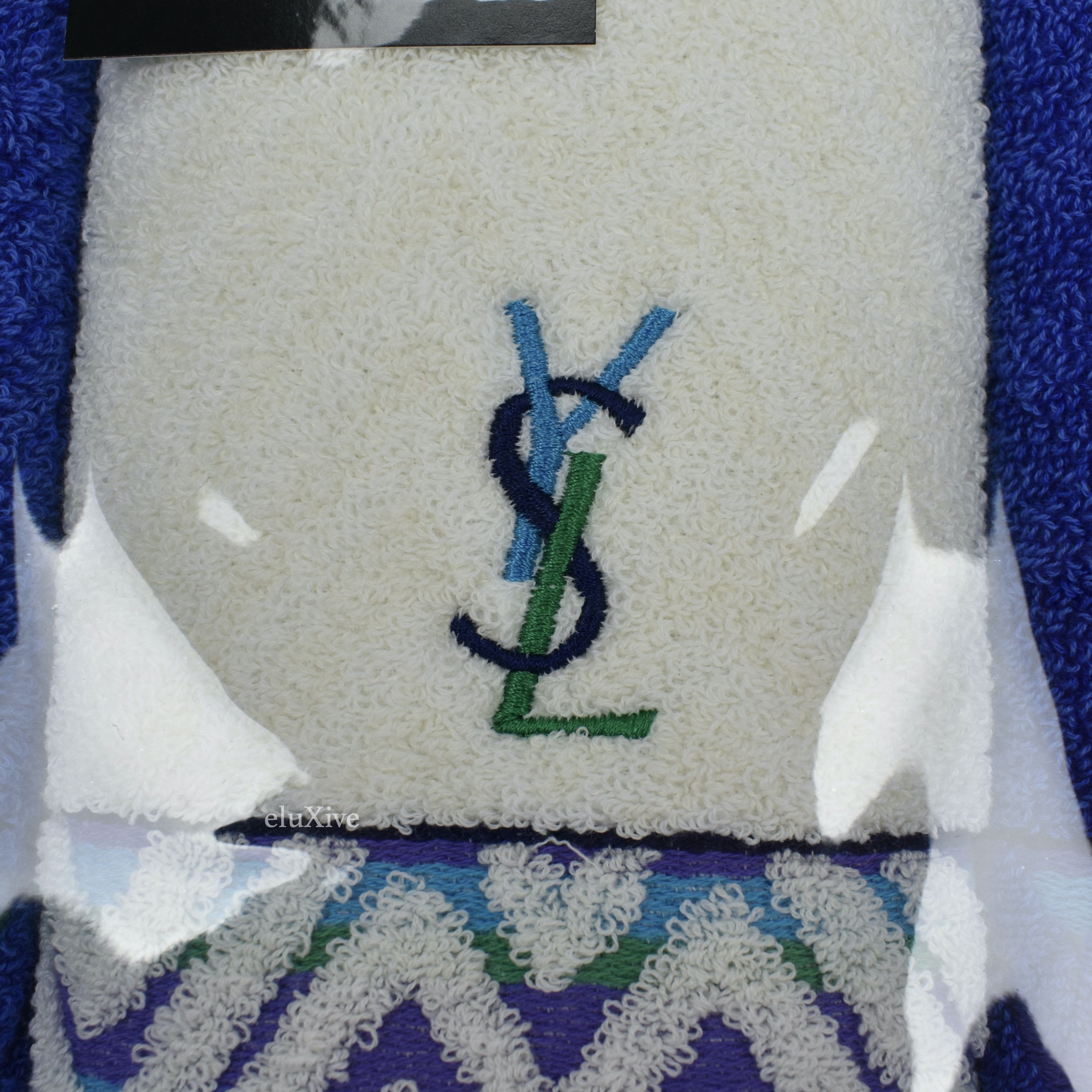 Yves Saint Laurent White/Blue Set of 3 YSL Logo Hand Towels - 2