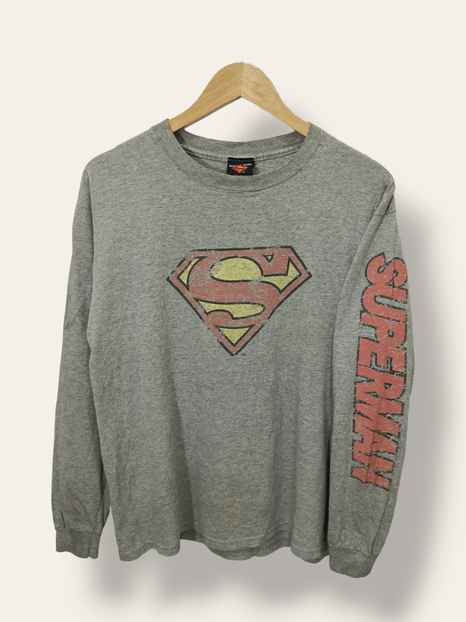 Vintage 2003 Superman Ripped Shredded Logo Spellout l/s Tee - 1