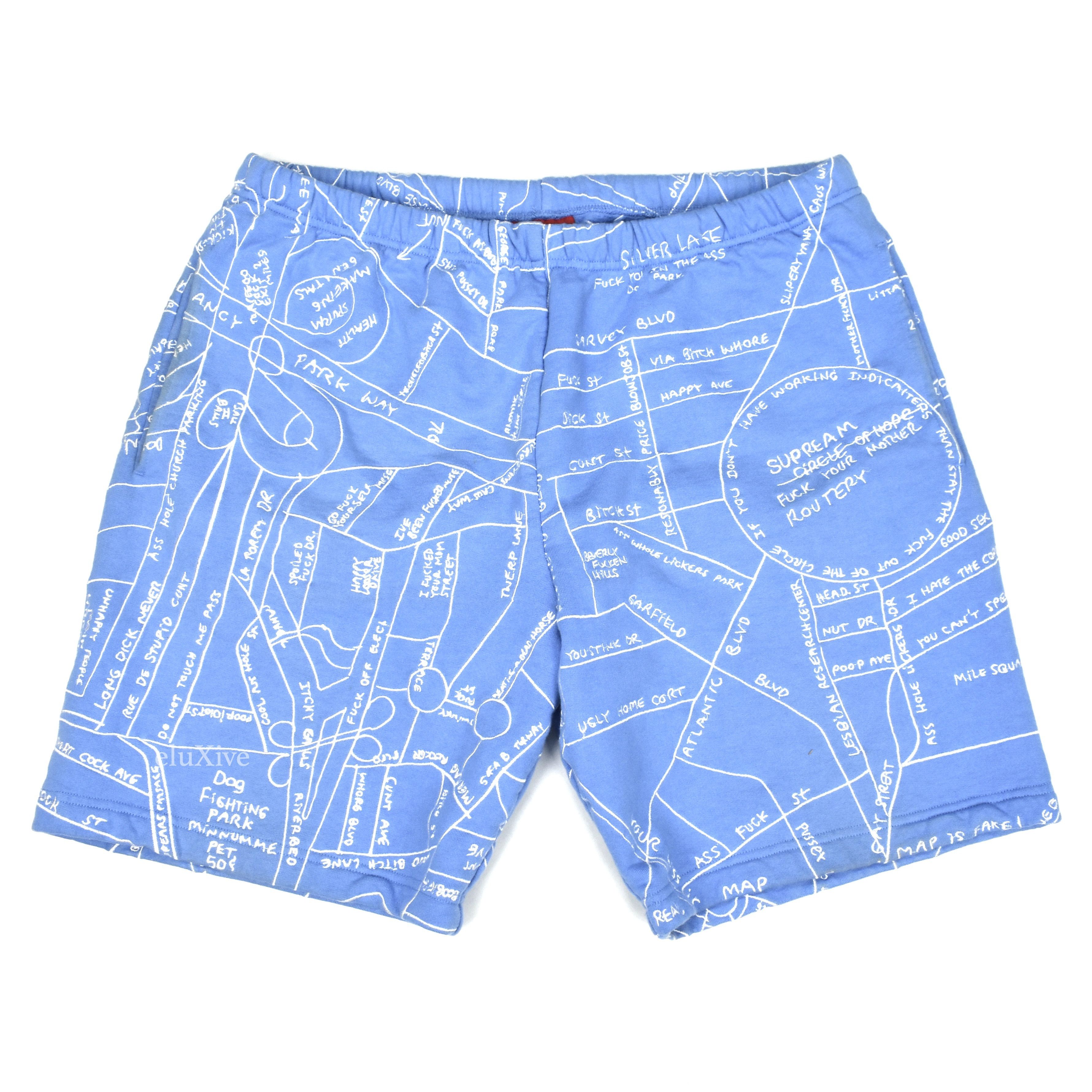 Supreme Gonz Embroidered Map Sweatshorts Light Blue SS19 - 1