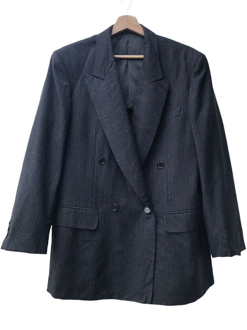 Lanvin Double Breasted Grey Striped Wool Blazer - 1