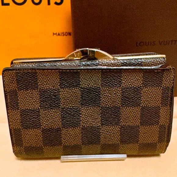 Authentic Louis Vuitton LV Kiss Lock Portefeuille Viennois Browns Damier Wallet - 3