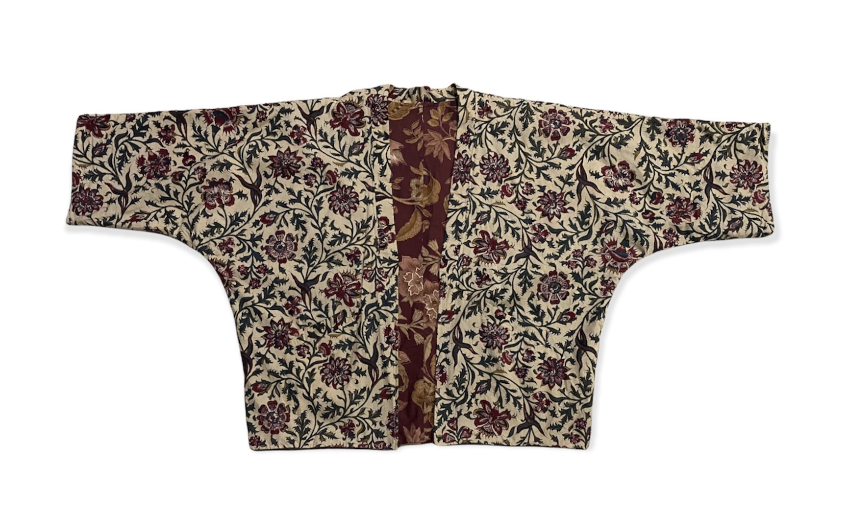 Cardigan - Cardigan Kimono Style Open Front Cotton Floral Batik Design - 8